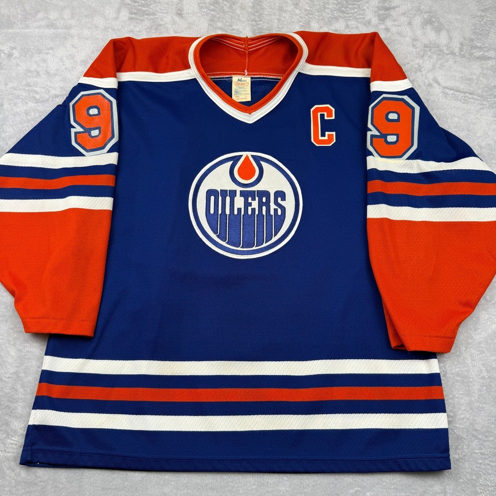 Vintage 80s Edmonton Oilers Wayne Gretzky #9 Maska Hockey Jersey Large Made USA